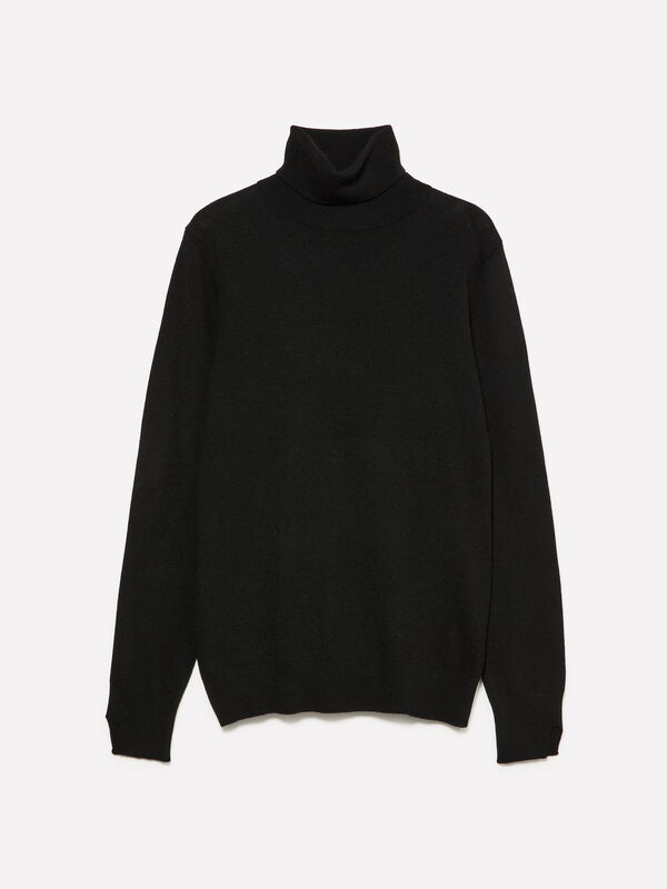 Pull col roulé noir - pulls col montant pour femme | Sisley