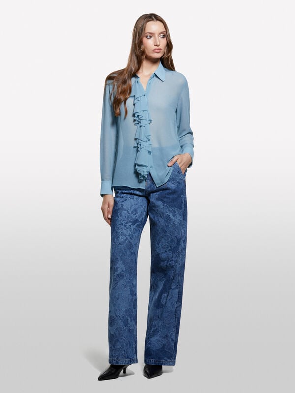 Chemise bleu foncé à volants Chemise bleu foncé à volants - chemises pour femme | Sisley