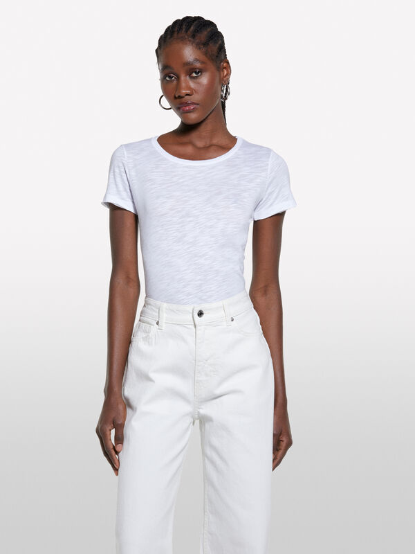 T-shirt blanc à col rond - t-shirts à manches courtes pour femme | Sisley