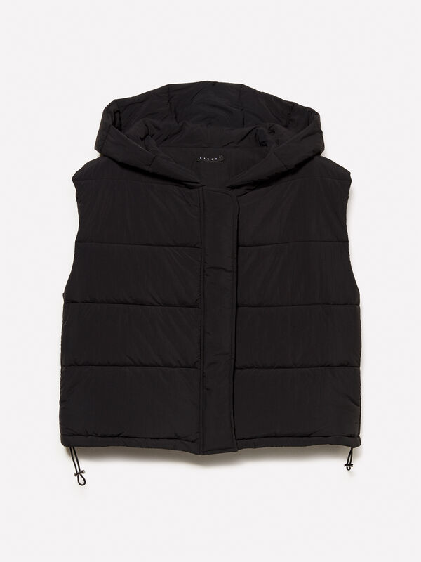 Gilet matelassé noir à capuche - vestes et doudounes sans manches pour femme | Sisley