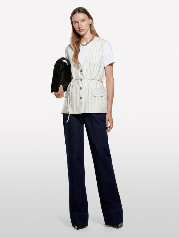 Gilet rayé blanc crème - vestes et doudounes sans manches pour femme | Sisley