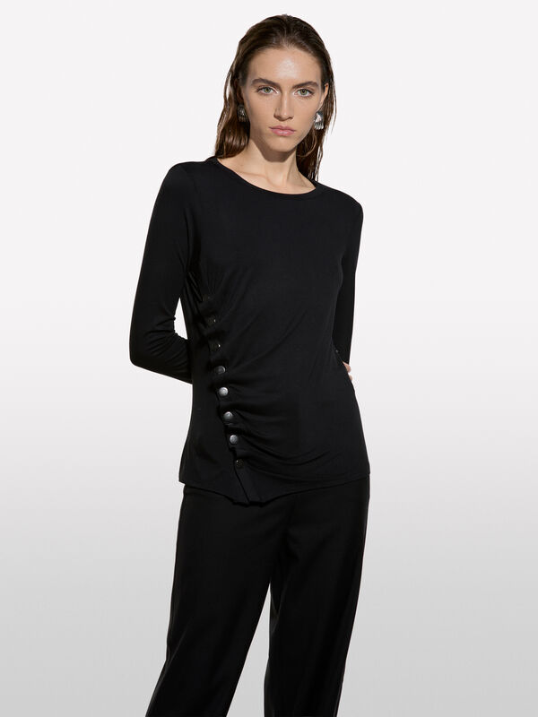 T-shirt à boutons argentés - t-shirts à manches longues pour femme | Sisley