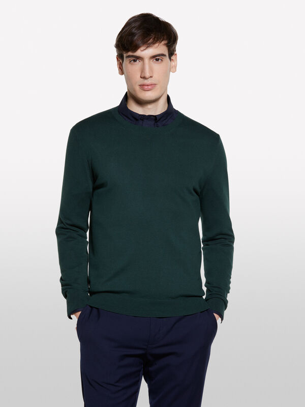 Pull coupe regular vert foncé - pulls col rond pour homme | Sisley