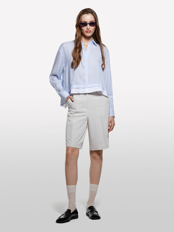 Chemise courte à rayures bleu clair Chemise courte à rayures bleu clair - chemises pour femme | Sisley