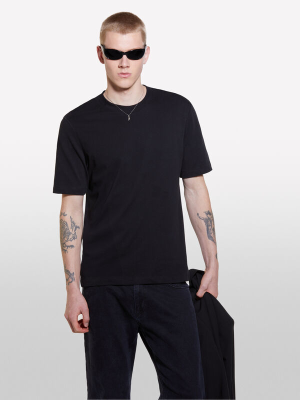 T-shirt noir en 100 % coton bio - t-shirts à manches courtes pour homme | Sisley