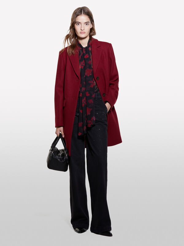 Manteau bordeaux à boutonnage simple - manteaux pour femme | Sisley