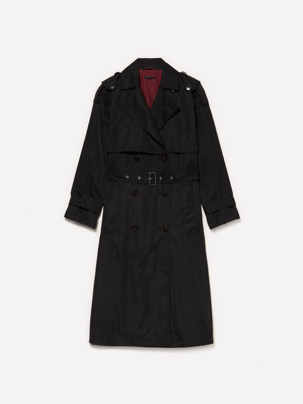 Trench-coat noir coupe confortable avec ceinture Trench-coat noir coupe confortable avec ceinture - trenchs et imperméables pour femme | Sisley