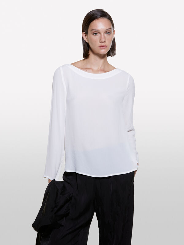 Blouse blanche à encolure bateau - blouses pour femme | Sisley