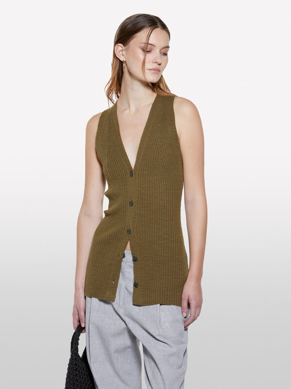 Gilet tricoté vert militaire - hauts pour femme | Sisley