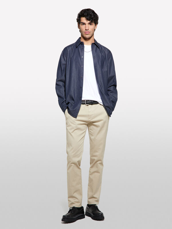Pantalon chino slim beige foncé - pantalons slim pour homme | Sisley