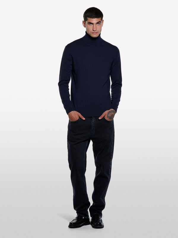Pull bleu foncé à col montant - pulls col montant pour homme | Sisley