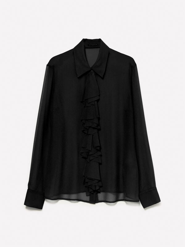 Chemise noire à volants Chemise noire à volants - chemises pour femme | Sisley