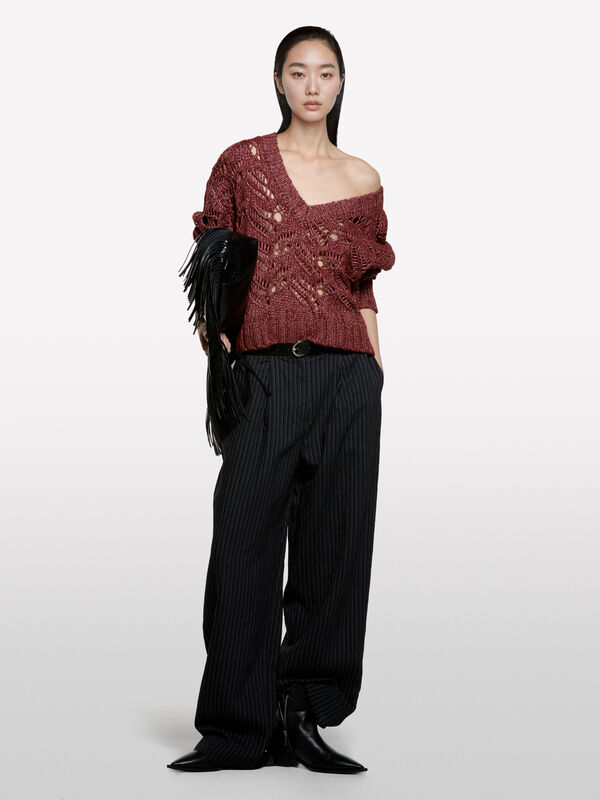 Pantalon &agrave; rayures noires - pantalons palazzo pour femme | Sisley