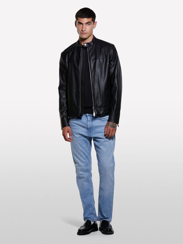 Veste de motard noire coupe slim Veste de motard noire coupe slim - vestes et blousons pour homme | Sisley