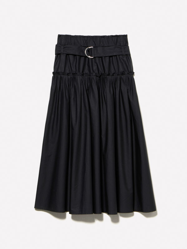 Jupe &eacute;vas&eacute;e noire avec ceinture - jupes midi, jupes mi-longues femme | Sisley