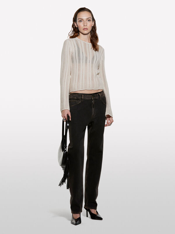 Pull gris tourterelle à manches cloches Pull gris tourterelle à manches cloches - pulls col rond pour femme | Sisley