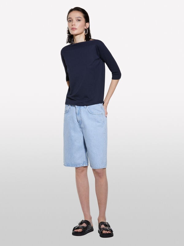 T-shirt noir à encolure bateau - t-shirts à manches longues pour femme | Sisley