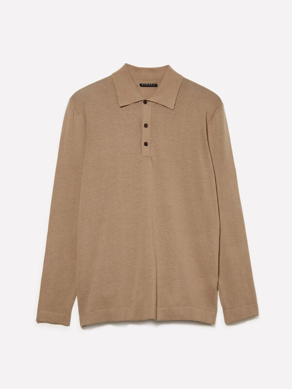 Polo en tricot camel - pulls col en v pour homme | Sisley