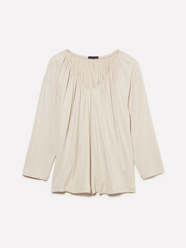 T-shirt gris tourterelle à fronces T-shirt gris tourterelle à fronces - t-shirts à manches longues pour femme | Sisley
