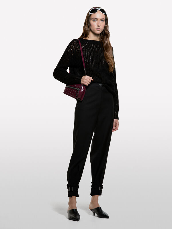 Pull à col rond perforé - pulls col rond pour femme | Sisley