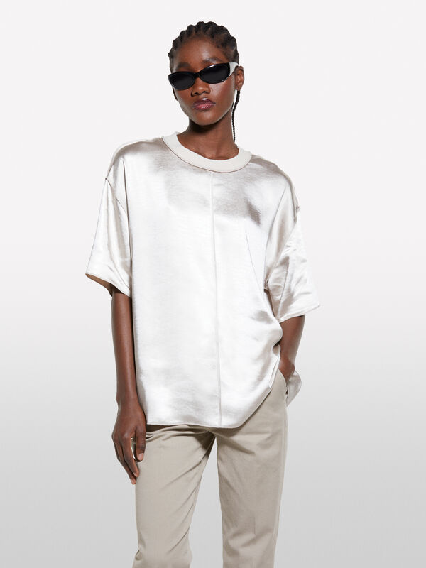 Cream white oversized satin blouse - blouses pour femme | Sisley