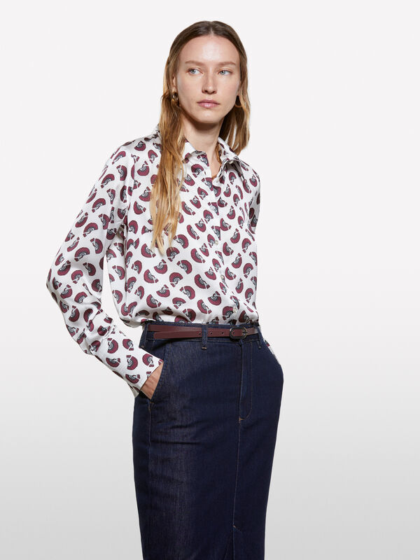 Chemise en satin imprimé blanc crème - chemises pour femme | Sisley