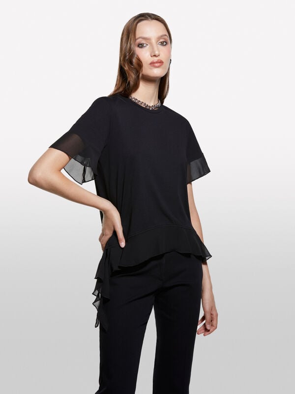 T-shirt noir à volants - t-shirts à manches courtes pour femme | Sisley