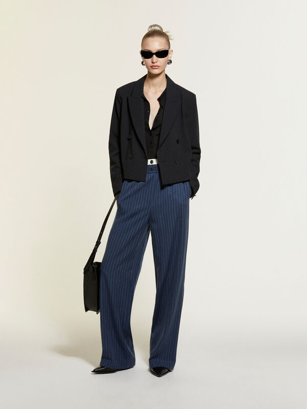 Pantalon rayé bleu foncé avec boxer - pantalons palazzo pour femme | Sisley