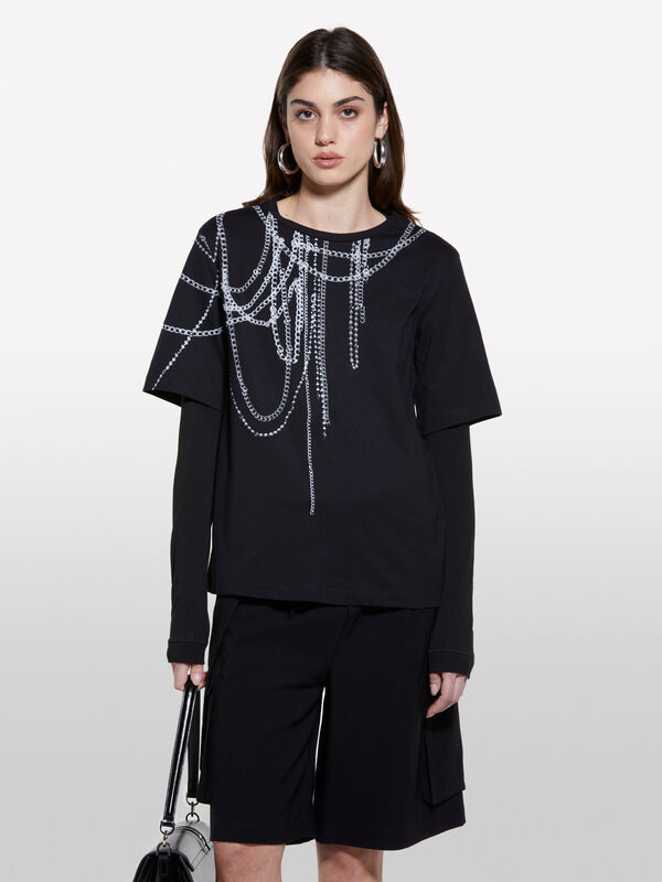 T-shirt noir à imprimé - t-shirts à manches courtes pour femme | Sisley