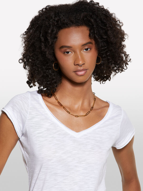 T-shirt blanc col V - t-shirts &agrave; manches courtes pour femme | Sisley