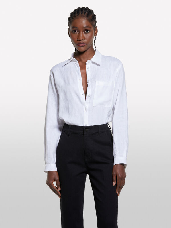 Chemise blanche en 100% lin - chemises pour femme | Sisley