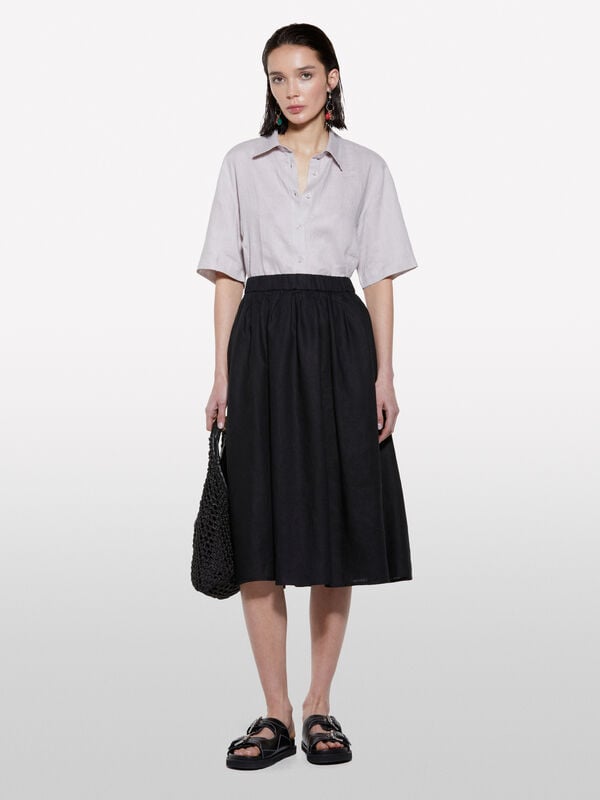 Jupe midi noire en 100 % lin - jupes midi, jupes mi-longues femme | Sisley