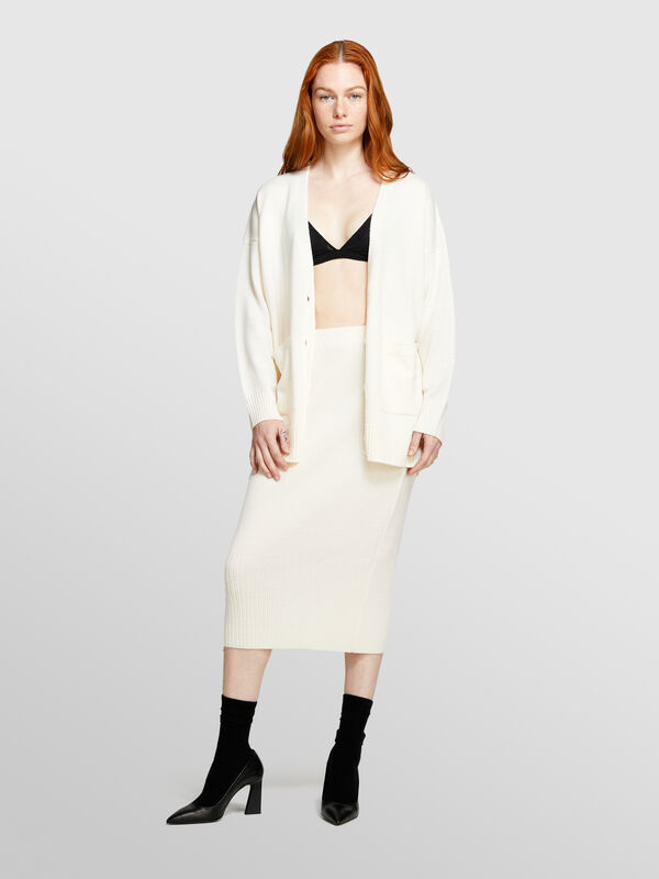 Jupe midi crème en maille - jupes midi, jupes mi-longues femme | Sisley