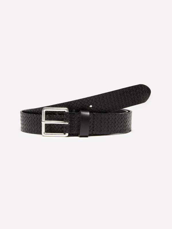 Ceinture en cuir noir effet tissé - ceintures pour homme | Sisley