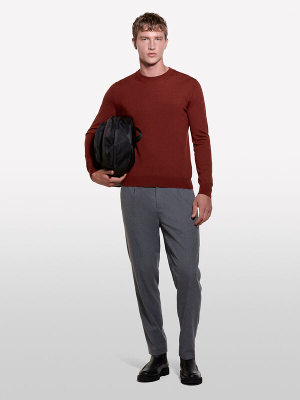 Pull bordeaux en laine mélangée - pulls col rond pour homme | Sisley