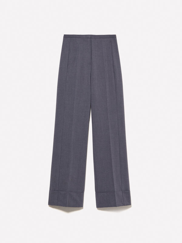 Pantalon gris foncé à large revers - pantalons regular pour femme | Sisley