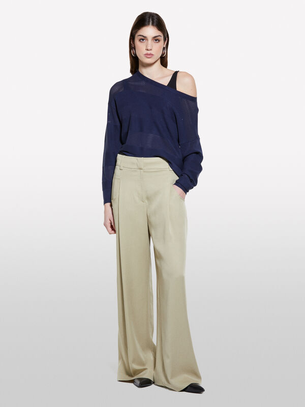 Pantalon fluide vert militaire - pantalons palazzo pour femme | Sisley