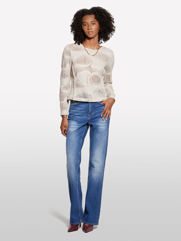 T-shirt texturé gris tourterelle - pulls col rond pour femme | Sisley