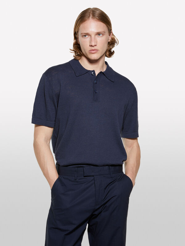 Polo bleu coupe classique en lin mélangé - polos pour homme | Sisley
