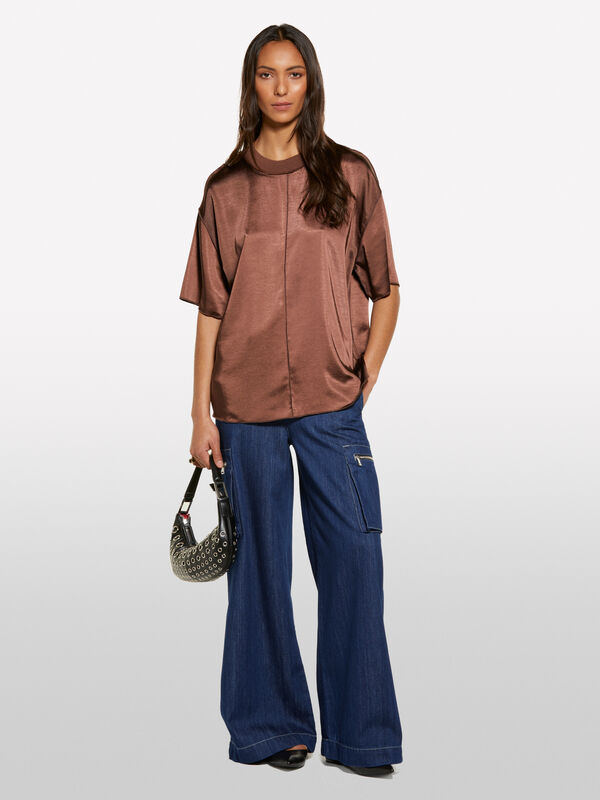 Dark brown oversized satin blouse - blouses pour femme | Sisley