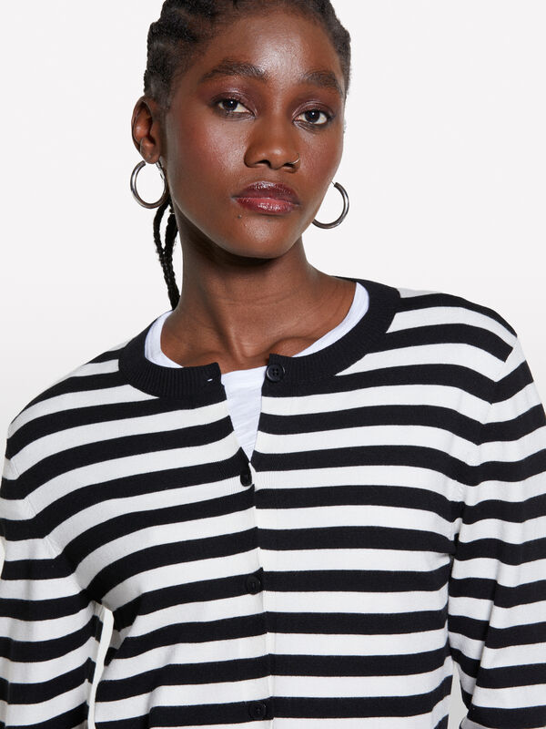 Gilet à rayures noires et crème - cardigans pour femme | Sisley