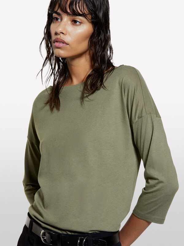 T-shirt col bateau vert militaire - t-shirts à manches longues pour femme | Sisley