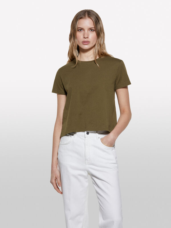 T-shirt coupe boxy vert militaire - t-shirts à manches courtes pour femme | Sisley