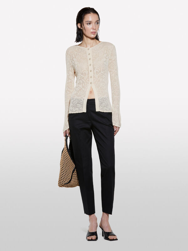 Pantalon chino noir coupe classique - pantalons regular pour femme | Sisley