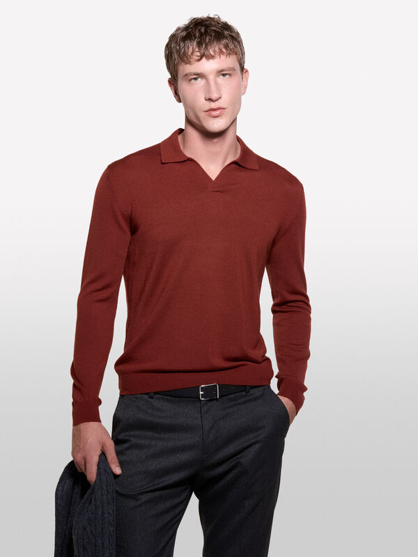 Polo bordeaux en maille - pulls col en v pour homme | Sisley