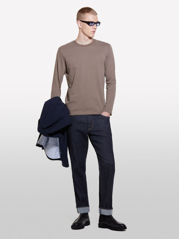 T-shirt marron à manches longues en 100 % coton bio - t-shirts à manches longues pour homme | Sisley