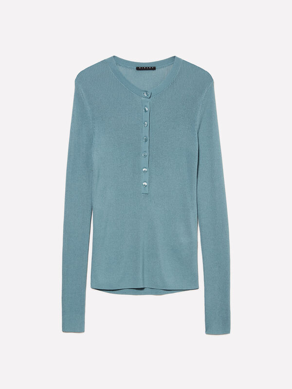 Chemise Henley bleu poudre - pulls col rond pour femme | Sisley
