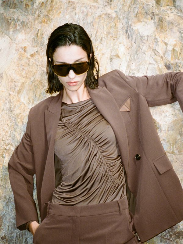 Blazer marron à double boutonnage - blazers pour femme | Sisley