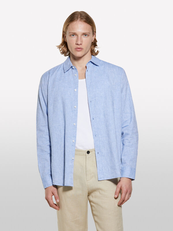 Chemise en lin mélangé bleu clair - chemises regular pour homme | Sisley