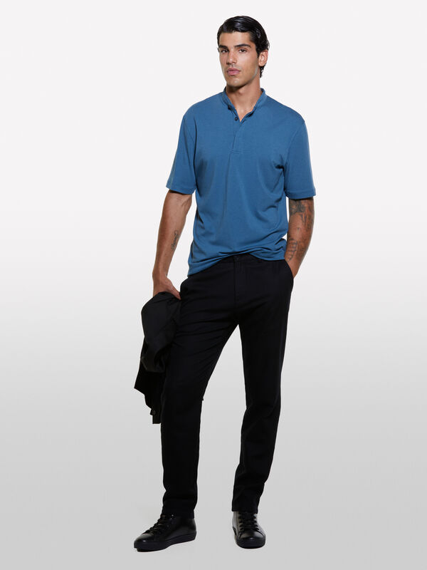 Polo bleu à col gourou - polos pour homme | Sisley